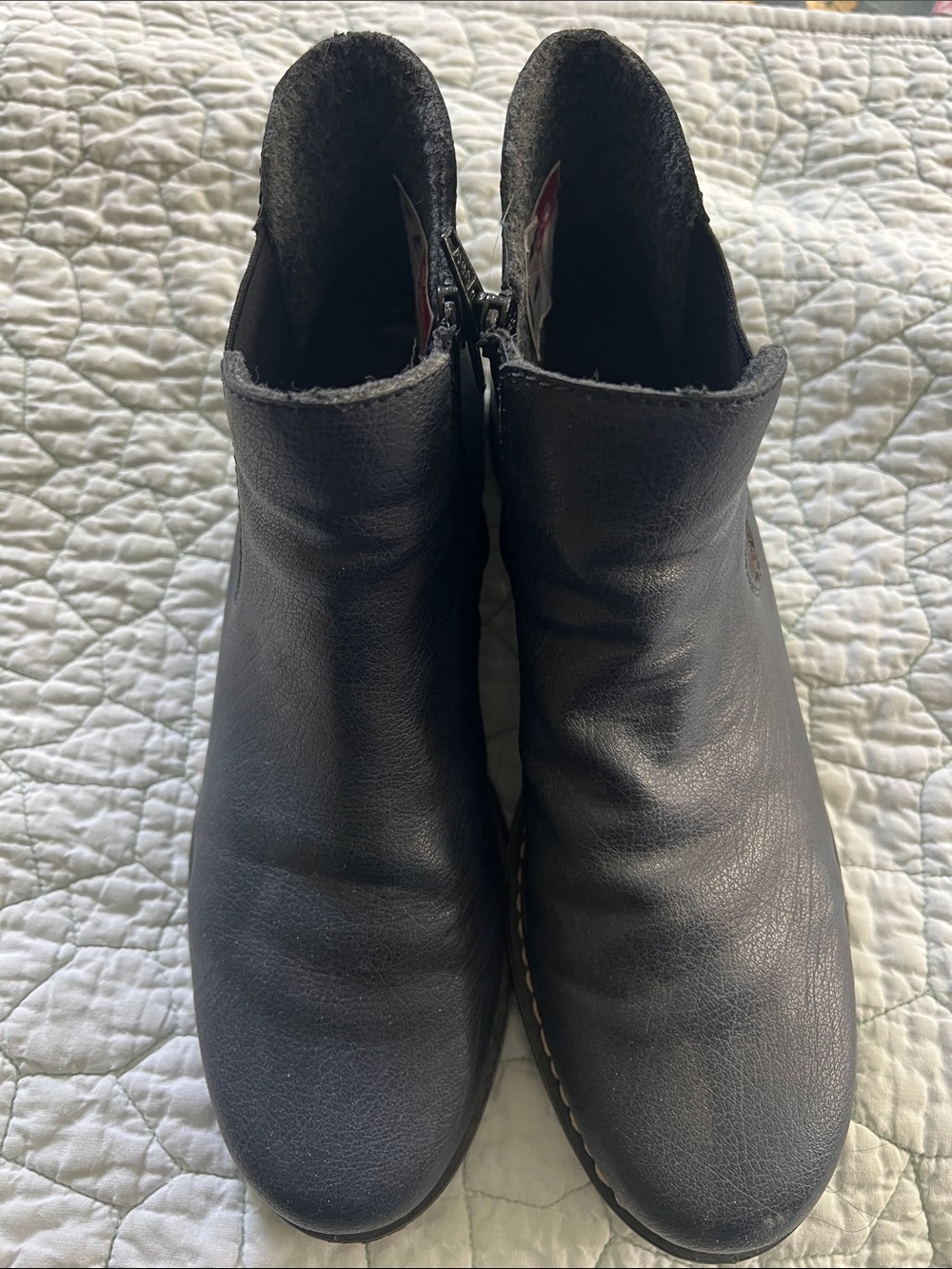 Rieker Navy Blue Leather Zip Ankle Booties